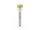 White gold Princess Cut Yellow Sapphire Ring with Milgrain Pavé Band and Four-Prong Setting_38