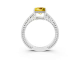 White gold Princess Cut Yellow Sapphire Ring with Milgrain Pavé Band and Four-Prong Setting_39