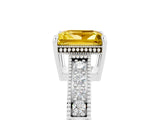 White gold Princess Cut Yellow Sapphire Ring with Milgrain Pavé Band and Four-Prong Setting_41