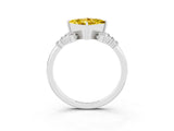 White gold Princess Cut Yellow Sapphire Ring with Side Stones and Four-Prong Setting_63