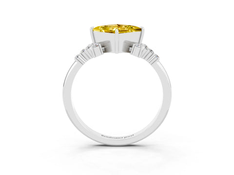 White gold Princess Cut Yellow Sapphire Ring with Side Stones and Four-Prong Setting_63