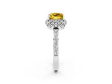 White gold Princess Cut Yellow Sapphire Scalloped Halo Engagement Ring with Round Shared Prong Band_14