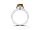 White gold Princess Cut Yellow Sapphire Scalloped Halo Engagement Ring with Round Shared Prong Band_15