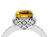 White gold Princess Cut Yellow Sapphire Scalloped Halo Engagement Ring with Round Shared Prong Band_16