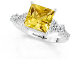White gold Princess Cut Yellow Sapphire Scattered Round Accent Ring with Prong Setting_25