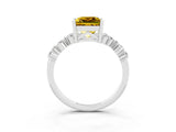 White gold Princess Cut Yellow Sapphire Scattered Round Accent Ring with Prong Setting_27