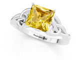 White gold Princess Cut Yellow Sapphire Solitaire Celtic Knot Ring with Four-Prong Setting_37