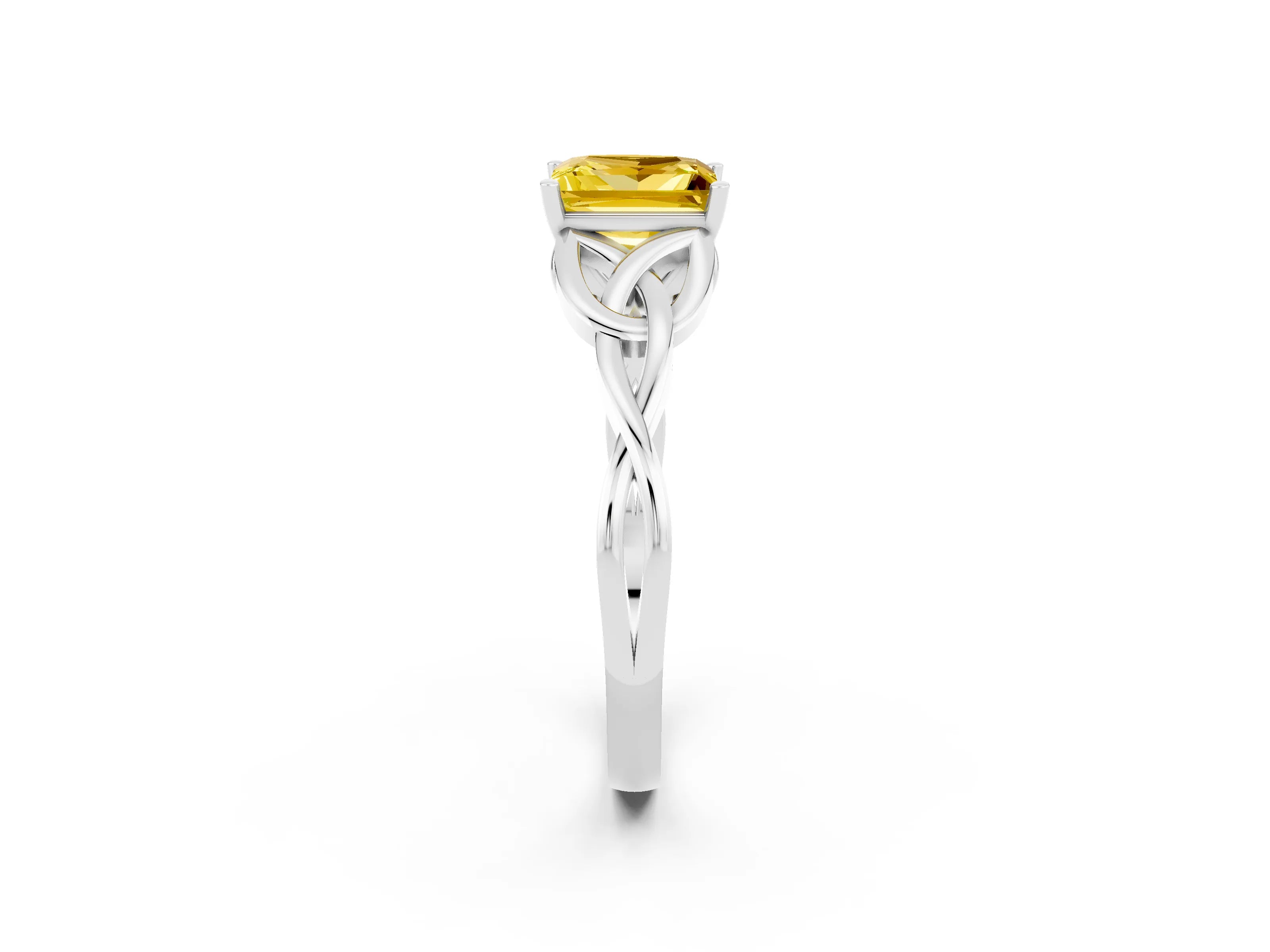 White gold Princess Cut Yellow Sapphire Solitaire Celtic Knot Ring with Four-Prong Setting_38