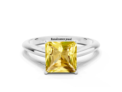 White gold Princess Cut Yellow Sapphire Solitaire Engagement Ring with Cathedral Setting and Four-Prong Mount_12