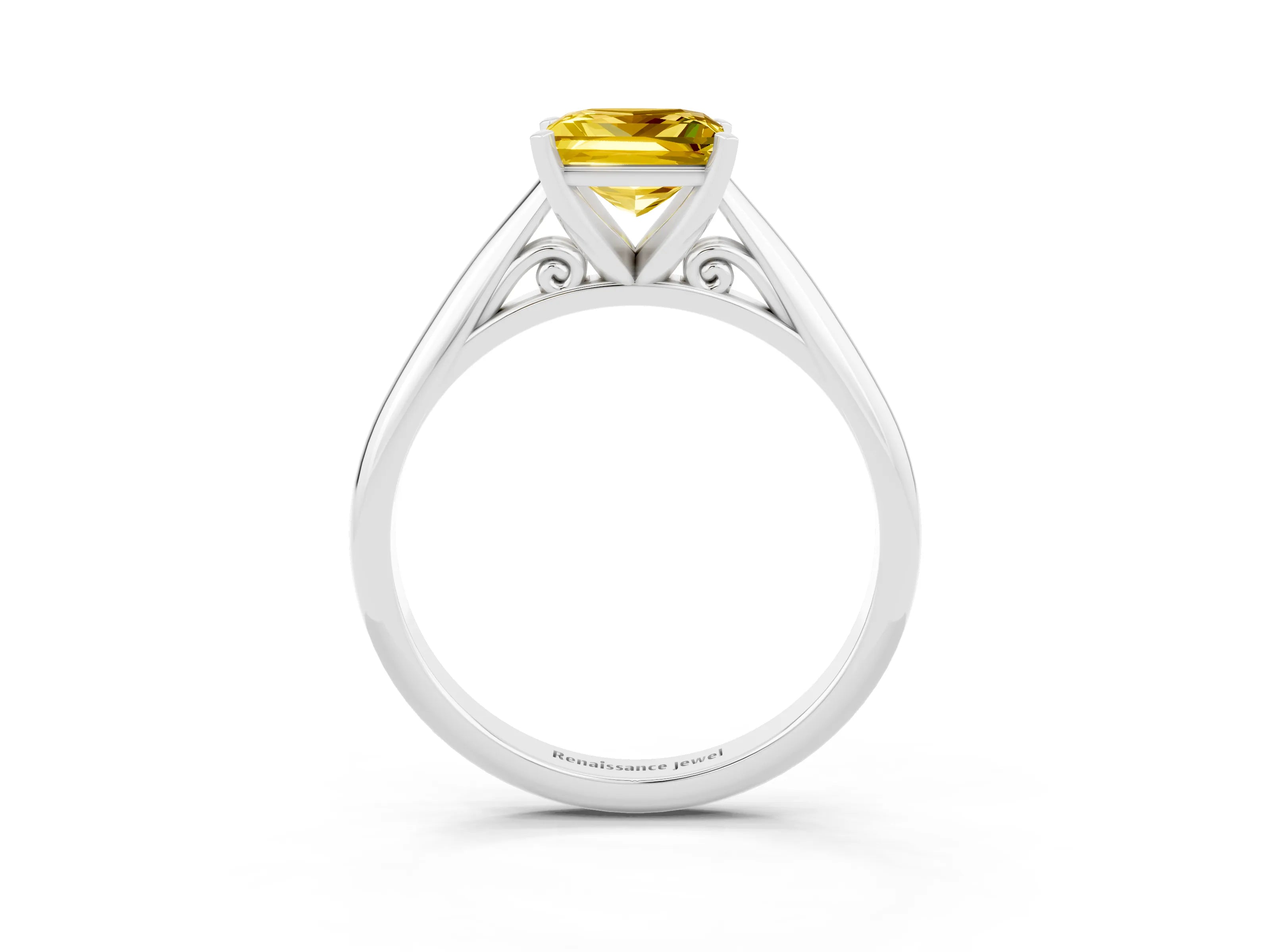 White gold Princess Cut Yellow Sapphire Solitaire Engagement Ring with Cathedral Setting and Four-Prong Mount_15