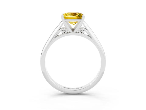 White gold Princess Cut Yellow Sapphire Solitaire Engagement Ring with Cathedral Setting and Four-Prong Mount_15