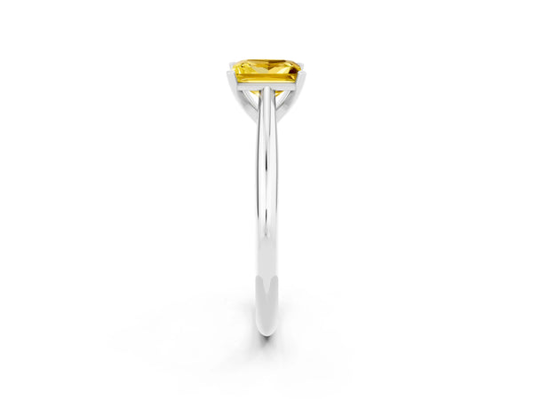 White gold Princess Cut Yellow Sapphire Solitaire Engagement Ring with Cathedral Setting and Four-Prong Mount