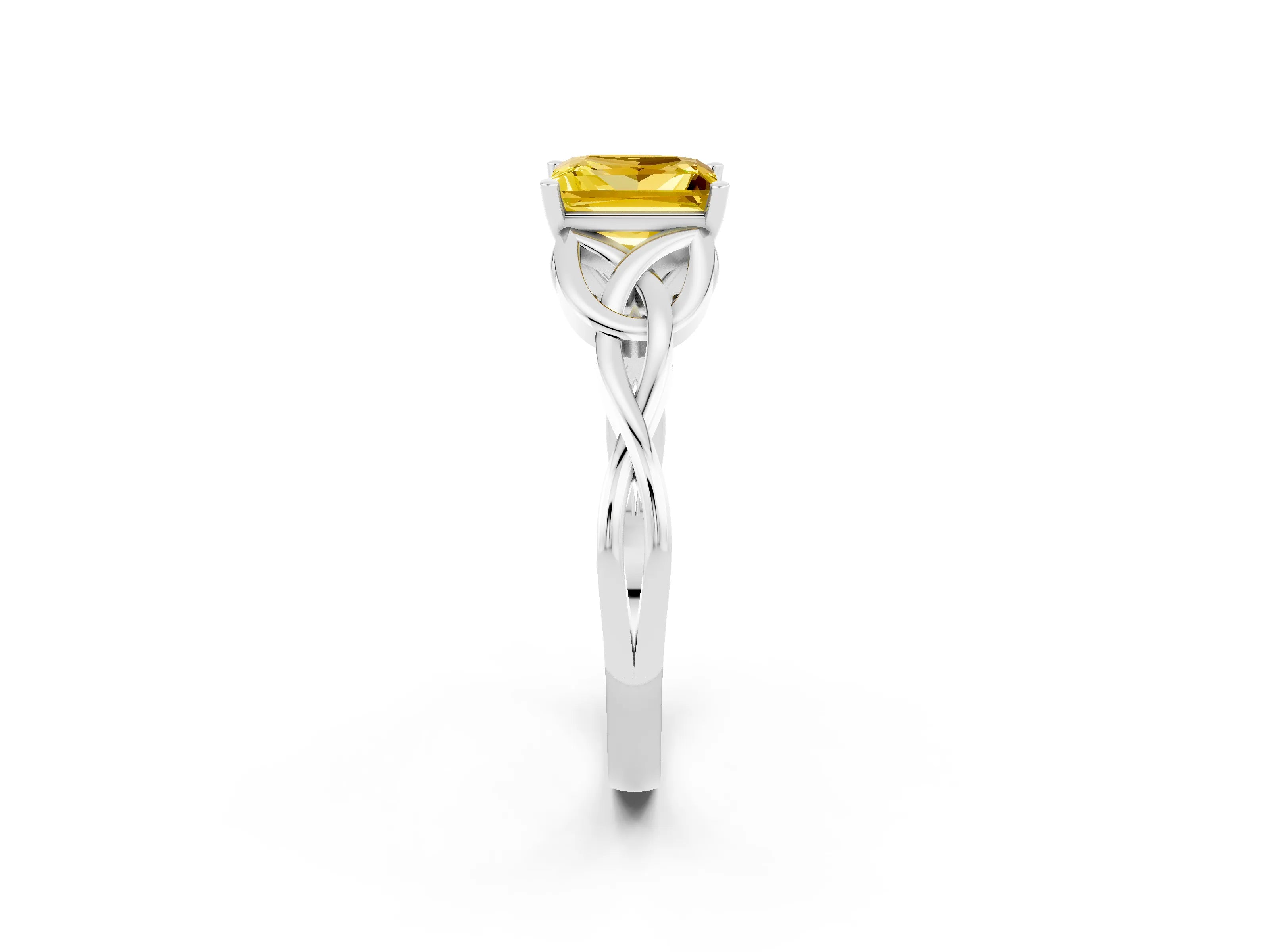 White gold Princess Cut Yellow Sapphire Solitaire Engagement Ring with Celtic Knot Band and Four-Prong Setting_26