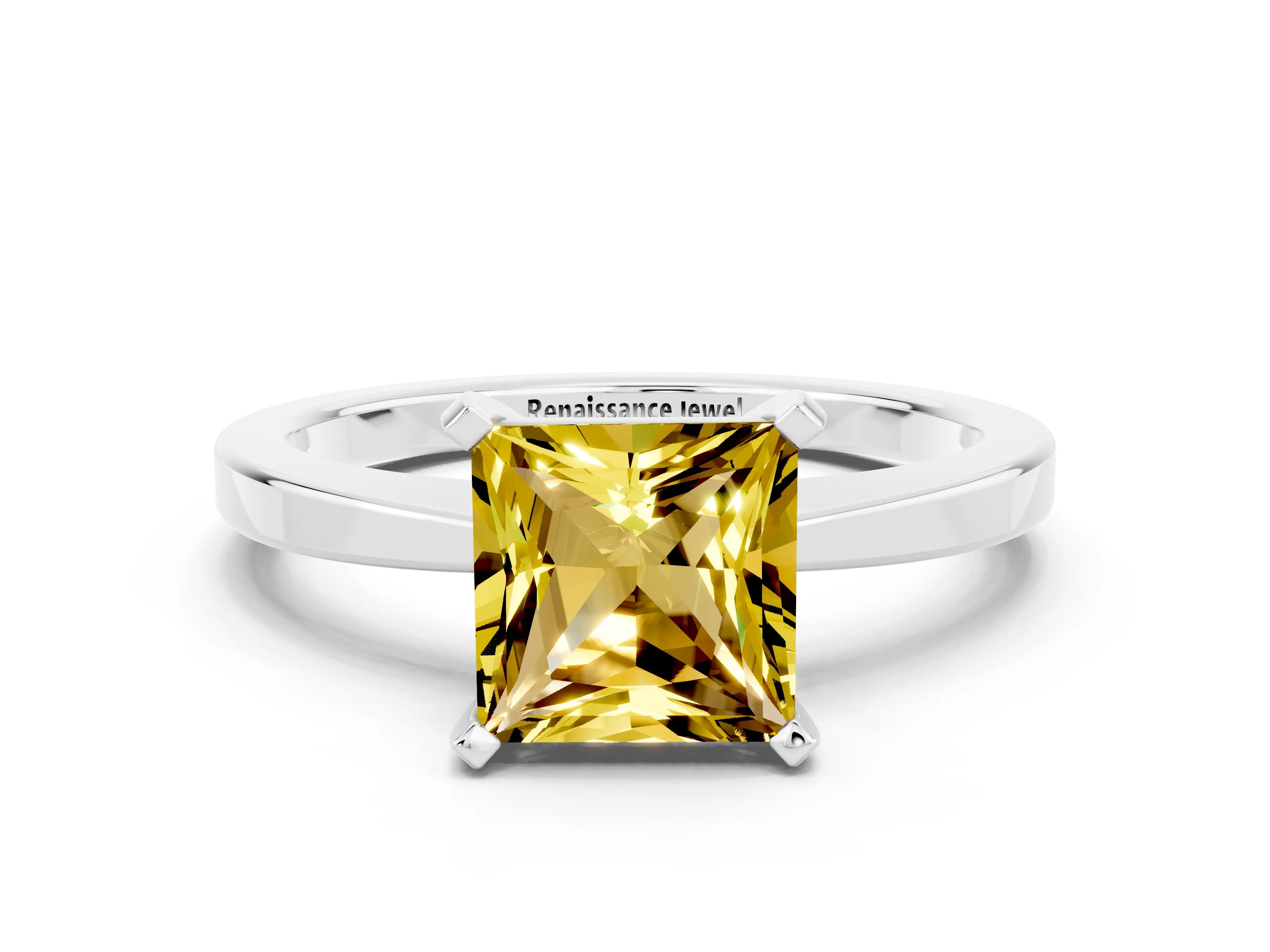 White gold Princess Cut Yellow Sapphire Solitaire Engagement Ring with Classic Band and Four-Prong Setting_60