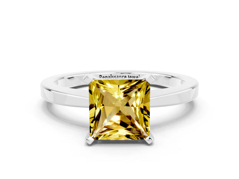 White gold Princess Cut Yellow Sapphire Solitaire Engagement Ring with Classic Band and Four-Prong Setting_60