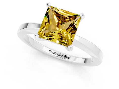 White gold Princess Cut Yellow Sapphire Solitaire Engagement Ring with Classic Band and Four-Prong Setting_61