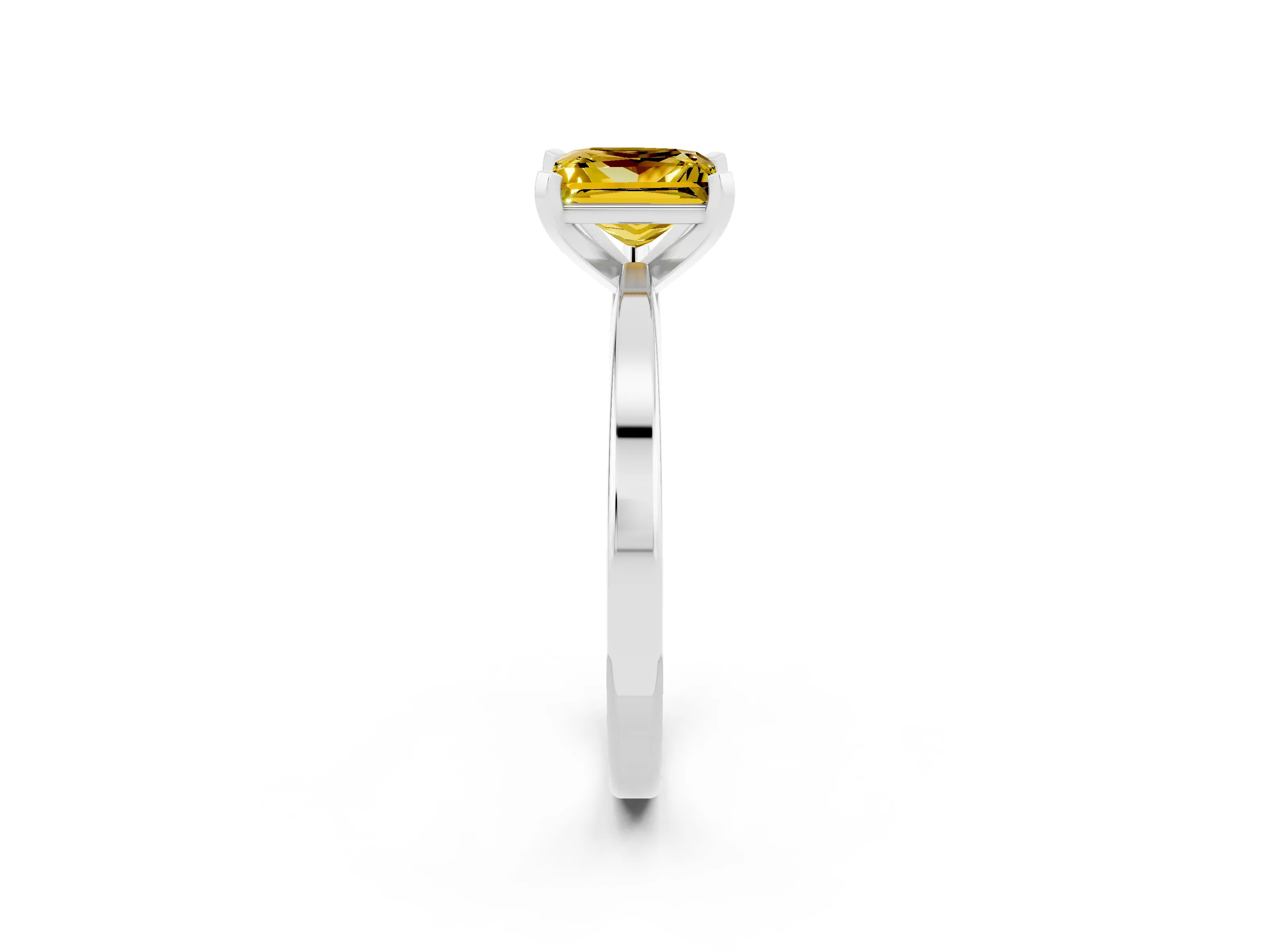 White gold Princess Cut Yellow Sapphire Solitaire Engagement Ring with Classic Band and Four-Prong Setting_62