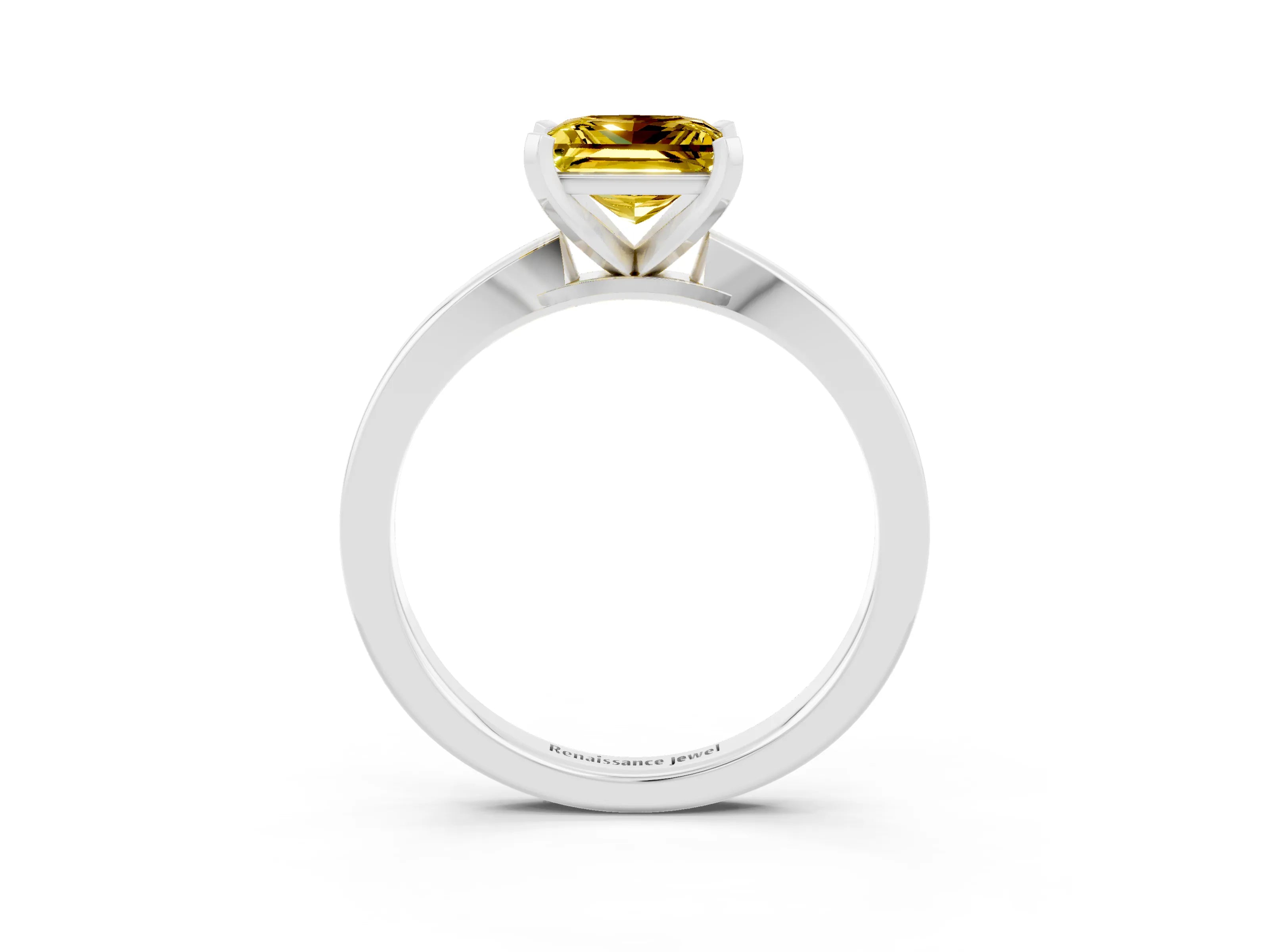 White gold Princess Cut Yellow Sapphire Solitaire Engagement Ring with Classic Band and Four-Prong Setting_63