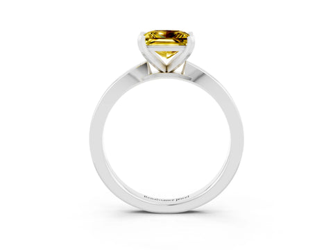 White gold Princess Cut Yellow Sapphire Solitaire Engagement Ring with Classic Band and Four-Prong Setting_63