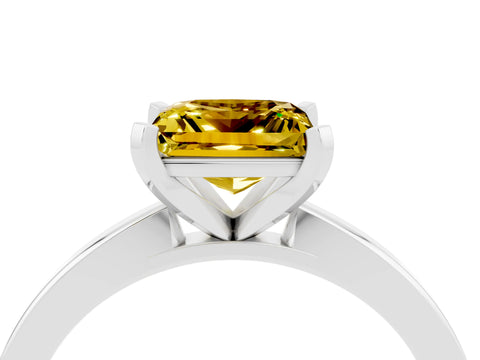 White gold Princess Cut Yellow Sapphire Solitaire Engagement Ring with Classic Band and Four-Prong Setting_64