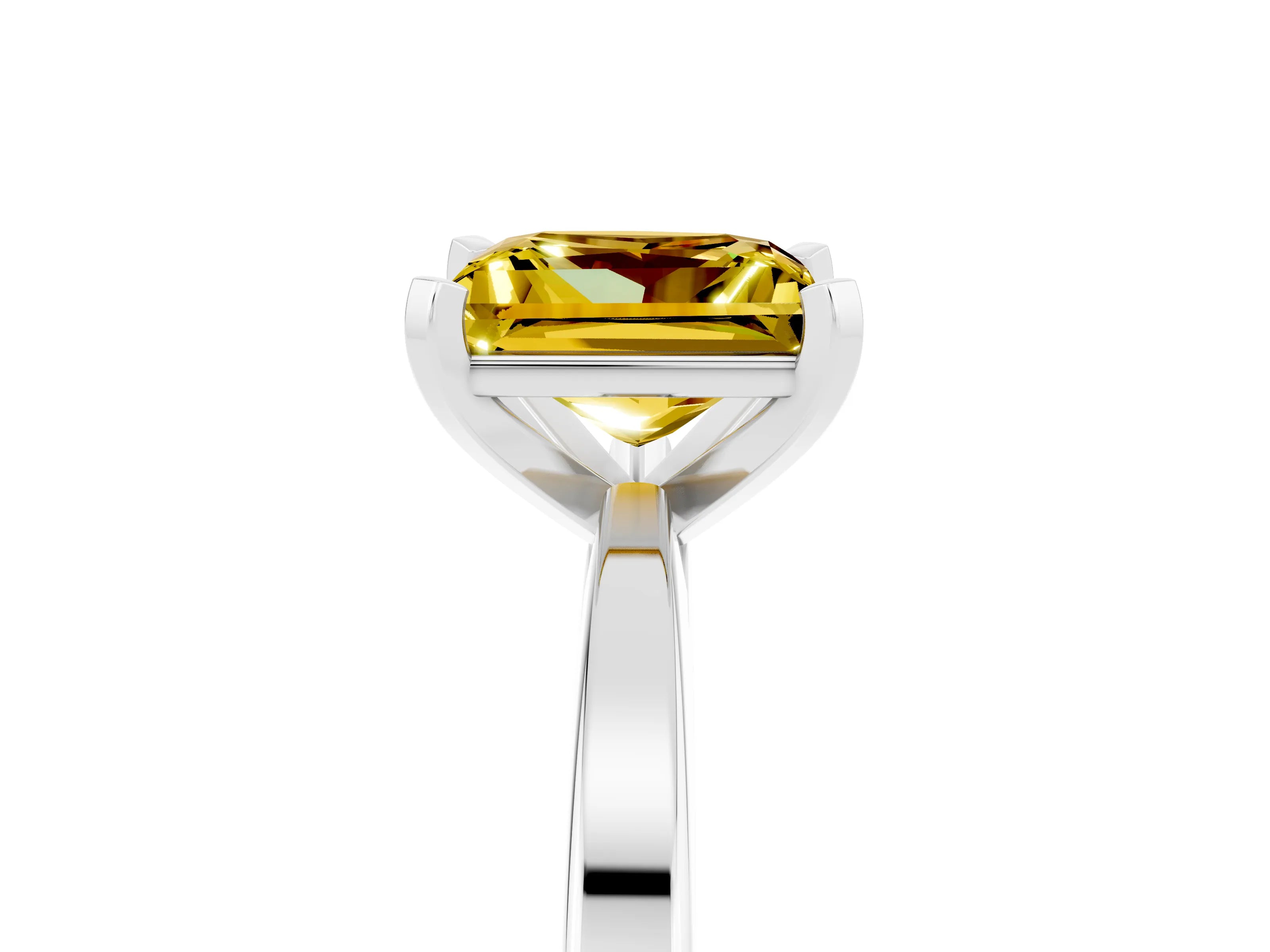 White gold Princess Cut Yellow Sapphire Solitaire Engagement Ring with Classic Band and Four-Prong Setting_65