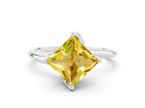 White gold Princess Cut Yellow Sapphire Solitaire Engagement Ring with Four-Prong Setting and Classic Band_24
