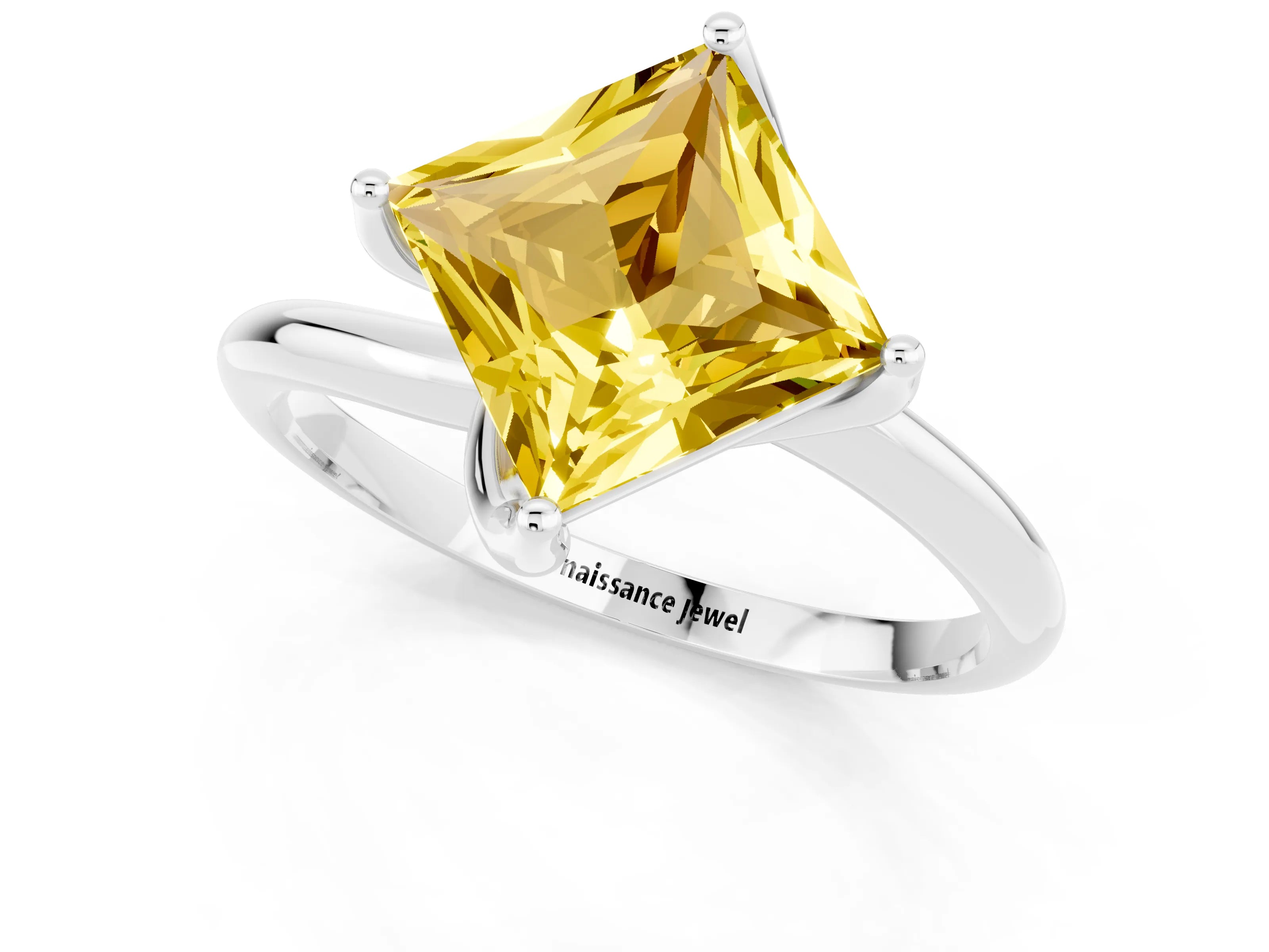 White gold Princess Cut Yellow Sapphire Solitaire Engagement Ring with Four-Prong Setting and Classic Band_25