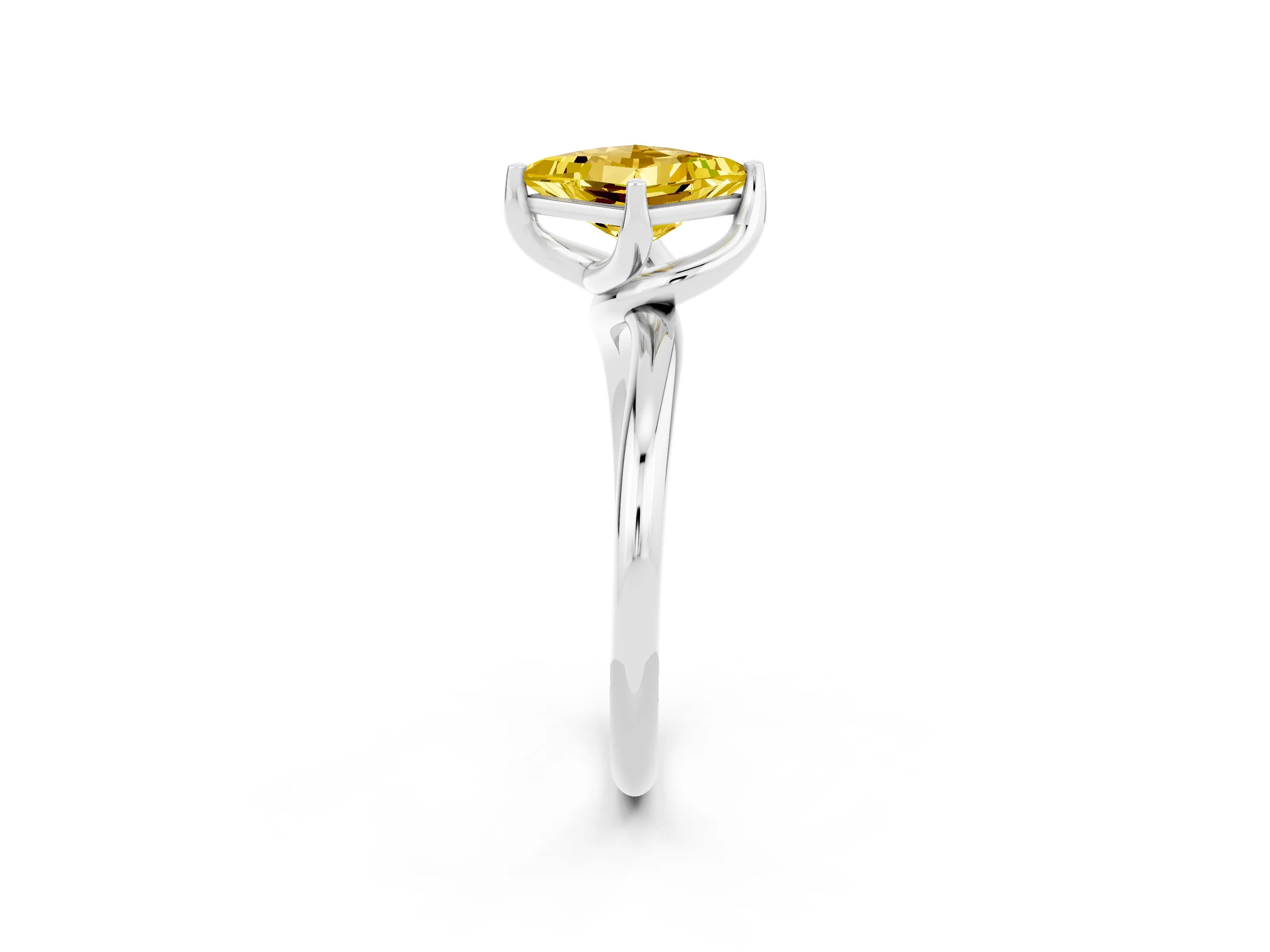 White gold Princess Cut Yellow Sapphire Solitaire Engagement Ring with Four-Prong Setting and Classic Band_26