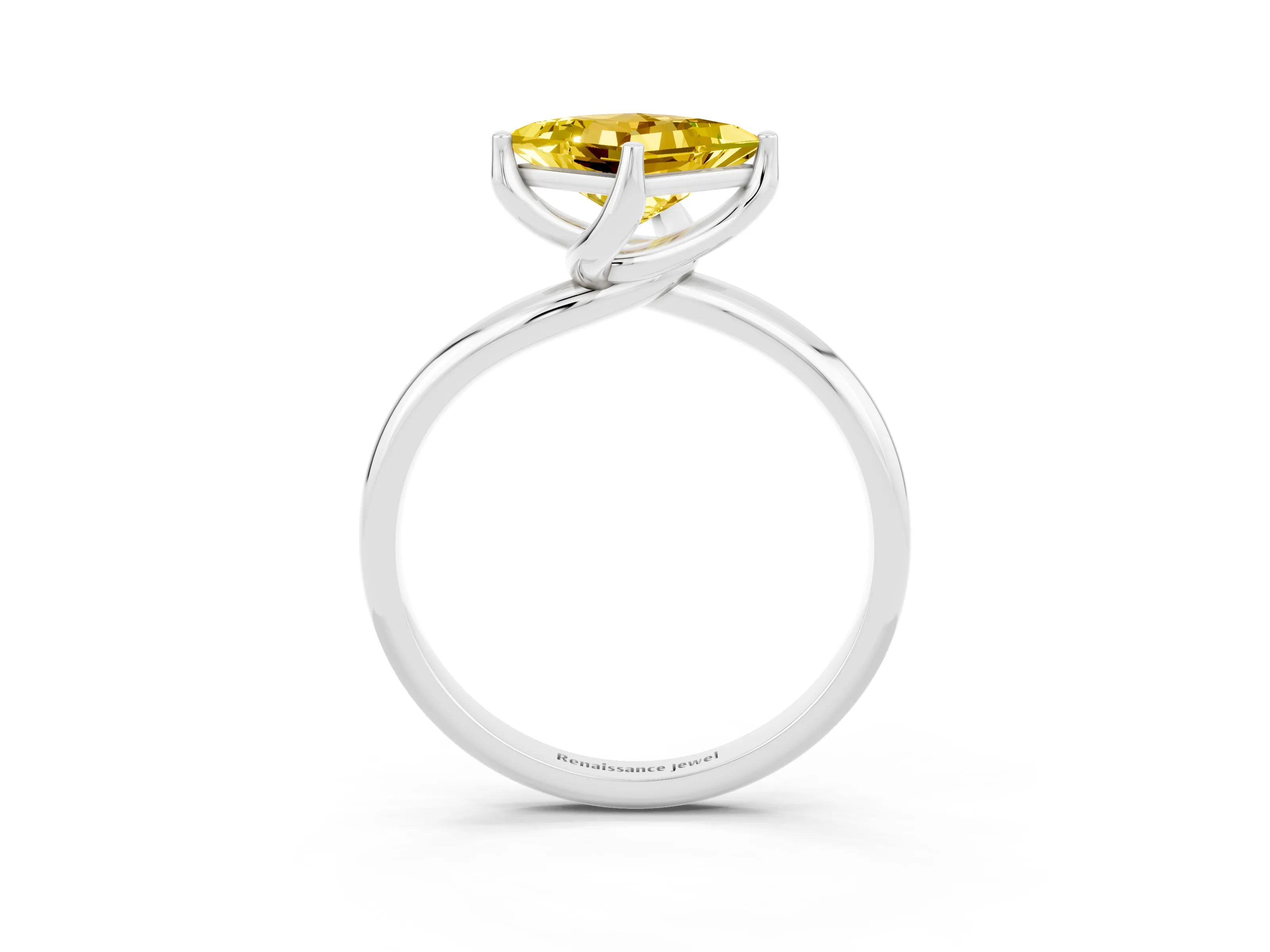 White gold Princess Cut Yellow Sapphire Solitaire Engagement Ring with Four-Prong Setting and Classic Band_27