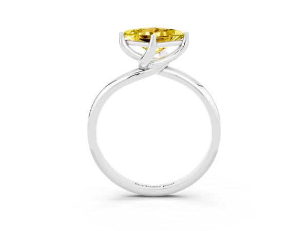 Silver Princess Cut Yellow Sapphire Solitaire Engagement Ring with Four-Prong Setting and Classic Band