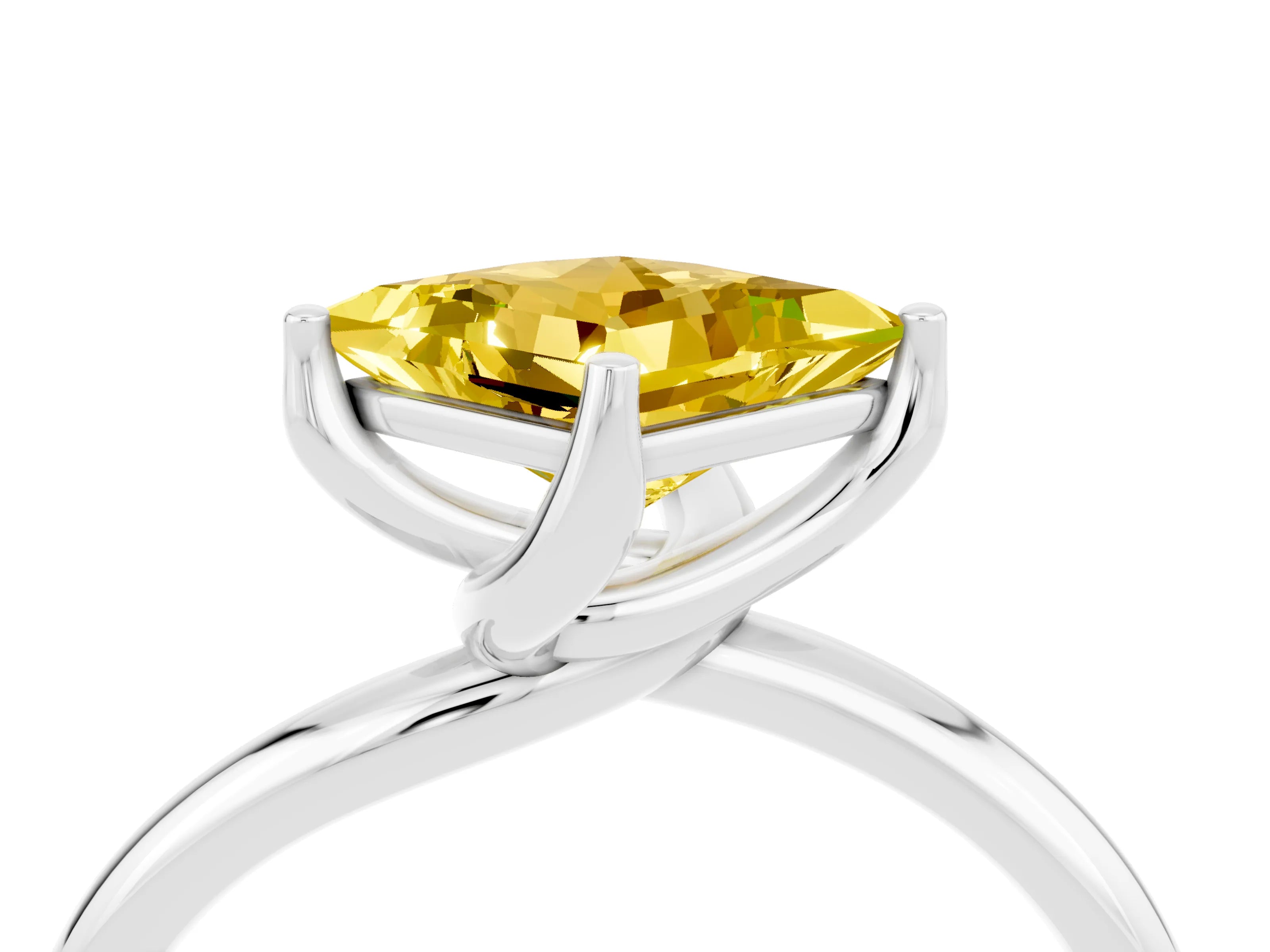 White gold Princess Cut Yellow Sapphire Solitaire Engagement Ring with Four-Prong Setting and Classic Band_28