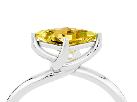 White gold Princess Cut Yellow Sapphire Solitaire Engagement Ring with Four-Prong Setting and Classic Band_28
