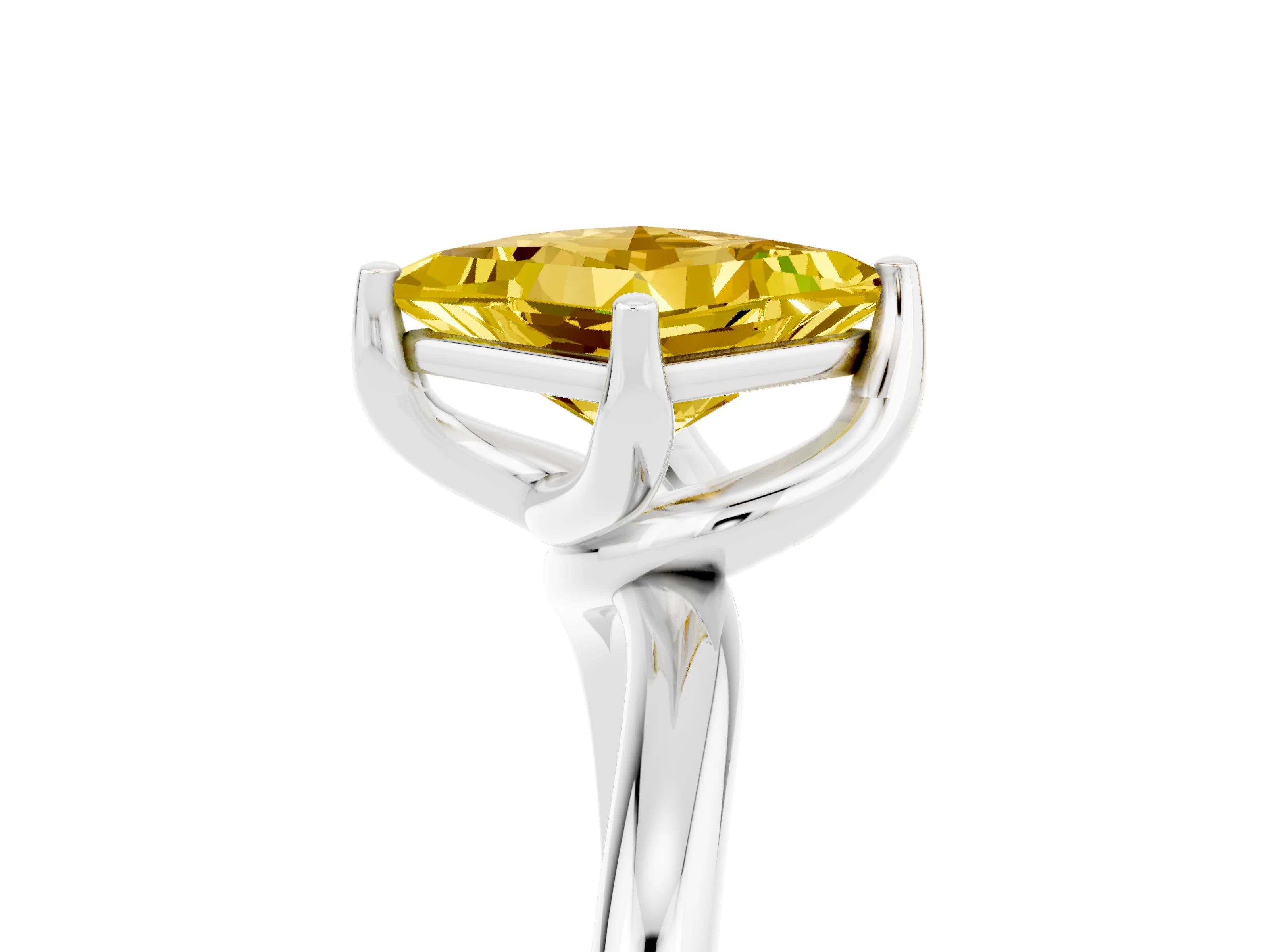 White gold Princess Cut Yellow Sapphire Solitaire Engagement Ring with Four-Prong Setting and Classic Band_29