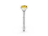 White gold Princess Cut Yellow Sapphire Solitaire Engagement Ring with Pavé Band and Four-Prong Setting_26
