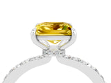 White gold Princess Cut Yellow Sapphire Solitaire Engagement Ring with Pavé Band and Four-Prong Setting_28