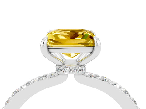 White gold Princess Cut Yellow Sapphire Solitaire Engagement Ring with Pavé Band and Four-Prong Setting_28