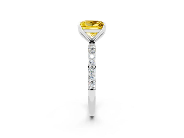 White gold Princess Cut Yellow Sapphire Solitaire Engagement Ring with Round  Pavé Band and Prong Setting