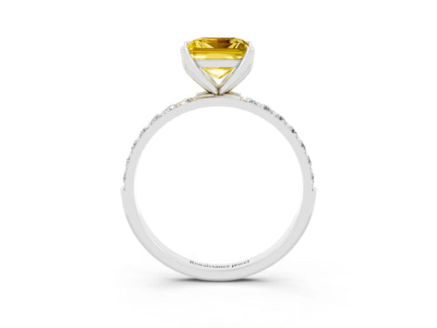 White gold Princess Cut Yellow Sapphire Solitaire Engagement Ring with Pavé Band and Prong Setting_3