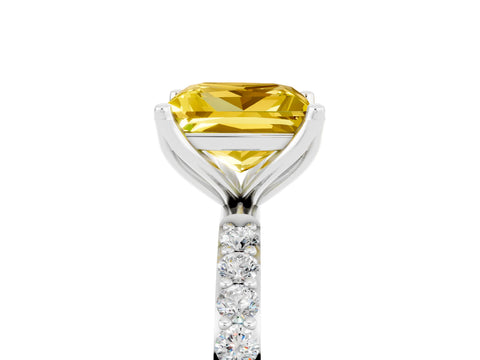 White gold Princess Cut Yellow Sapphire Solitaire Engagement Ring with Pavé Band and Prong Setting_5