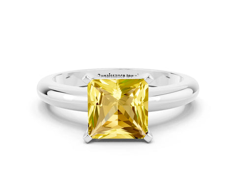 White gold Princess Cut Yellow Sapphire Solitaire Engagement Ring with Round Band and Four-Prong Setting_24