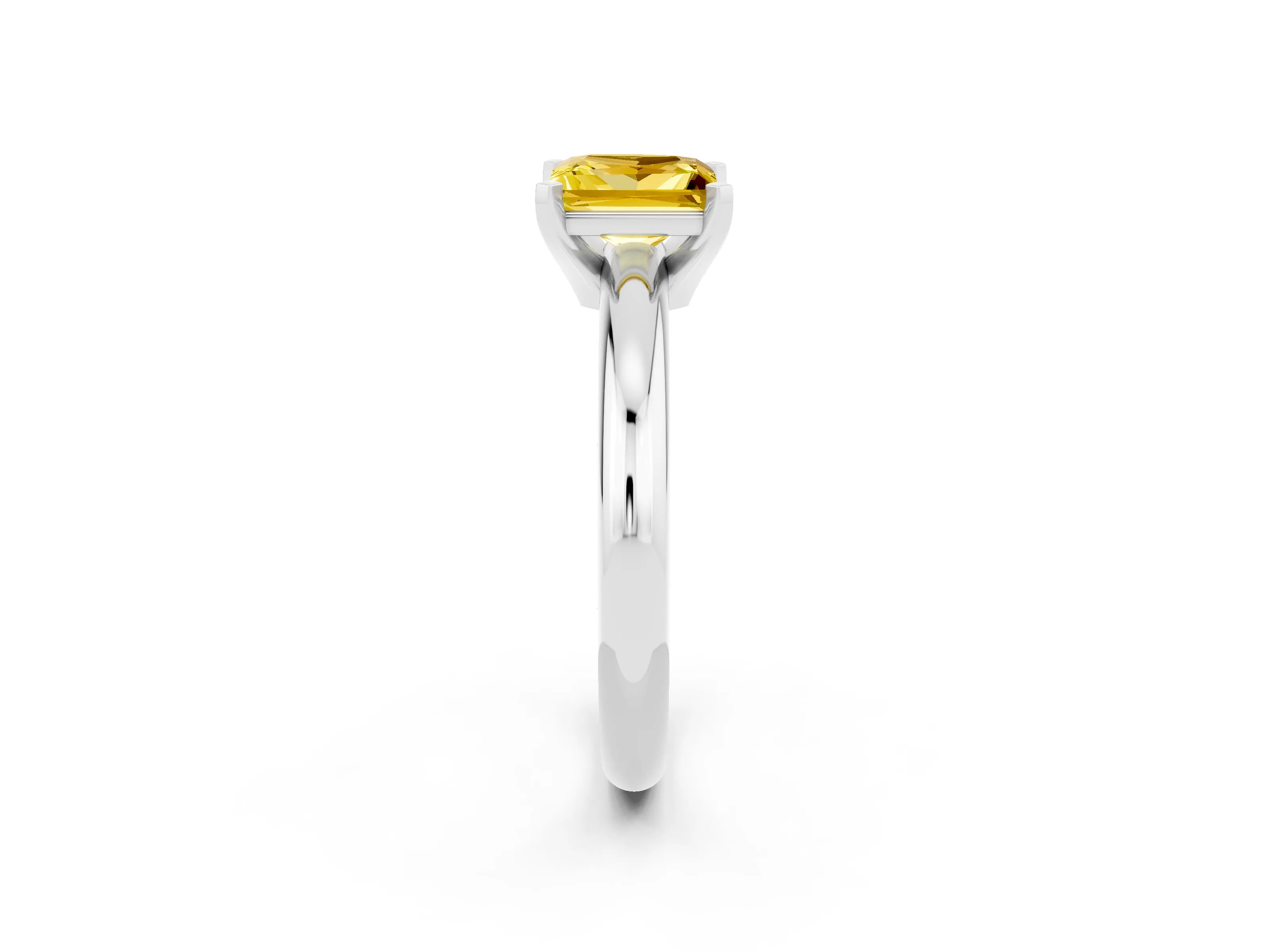 White gold Princess Cut Yellow Sapphire Solitaire Engagement Ring with Round Band and Four-Prong Setting_26
