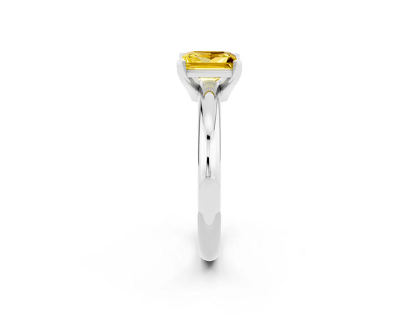 White gold Princess Cut Yellow Sapphire Solitaire Engagement Ring with Round Band and Four-Prong Setting