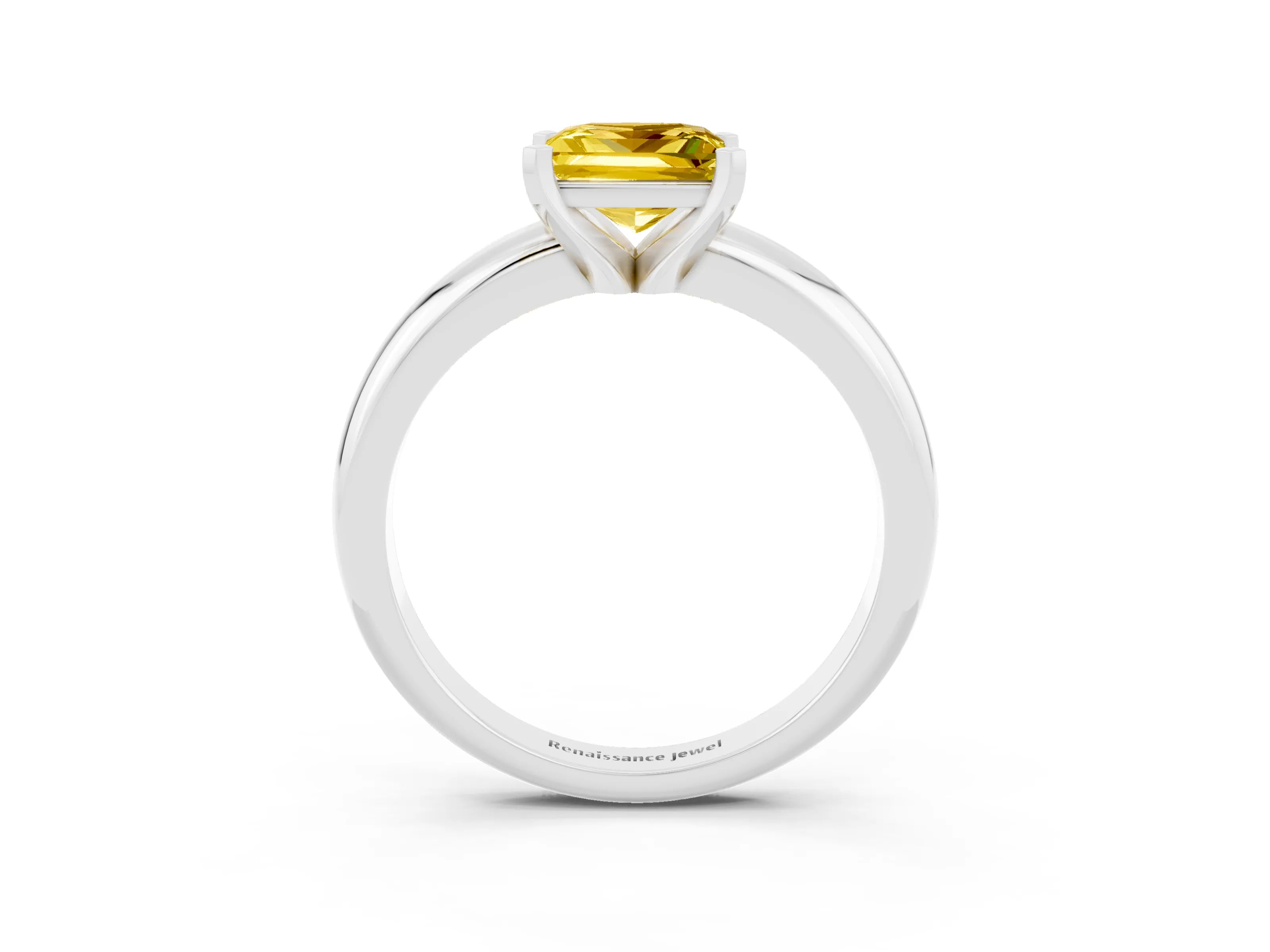 White gold Princess Cut Yellow Sapphire Solitaire Engagement Ring with Round Band and Four-Prong Setting_27