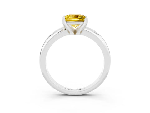White gold Princess Cut Yellow Sapphire Solitaire Engagement Ring with Round Band and Four-Prong Setting_27
