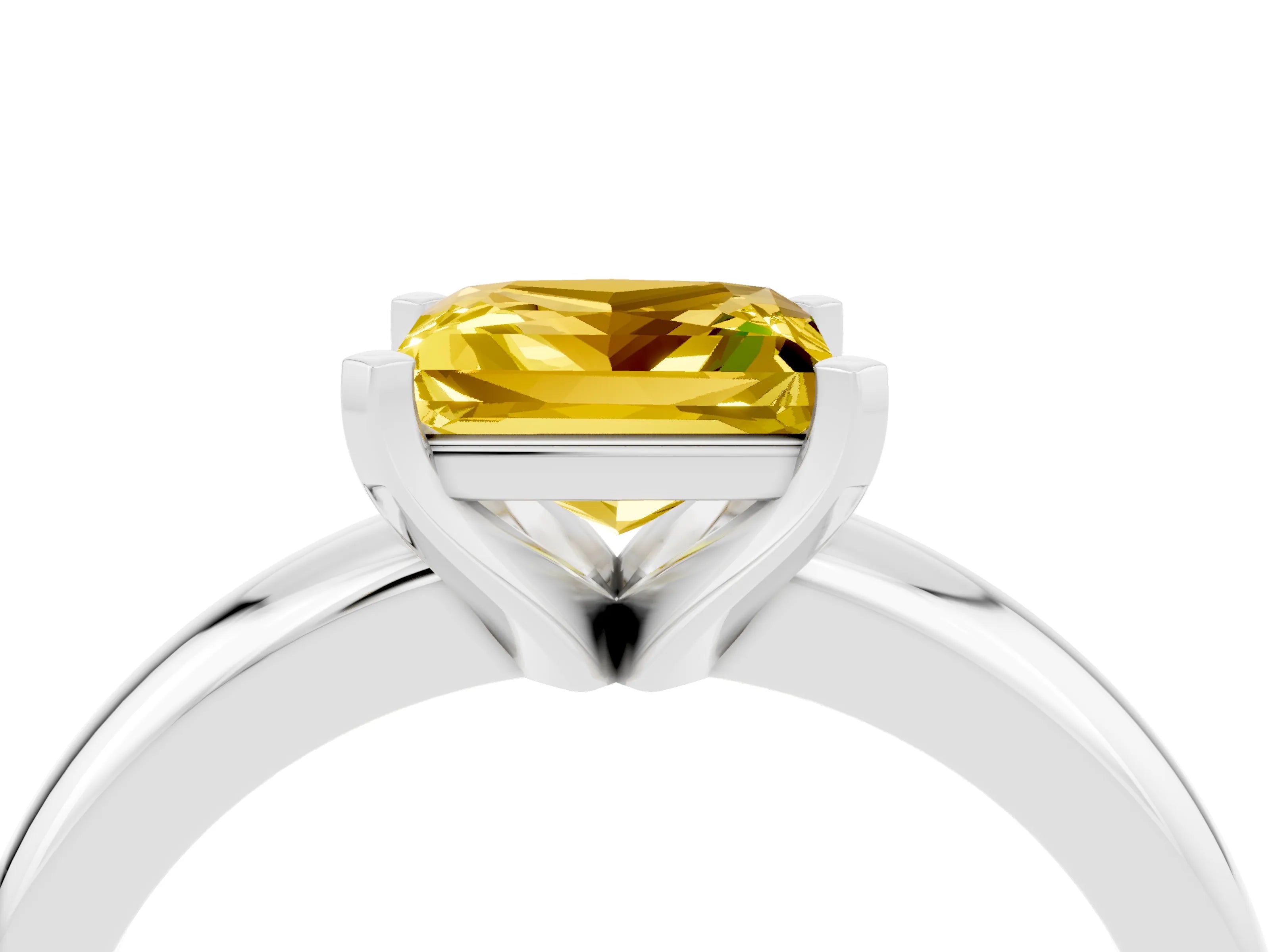 White gold Princess Cut Yellow Sapphire Solitaire Engagement Ring with Round Band and Four-Prong Setting_28