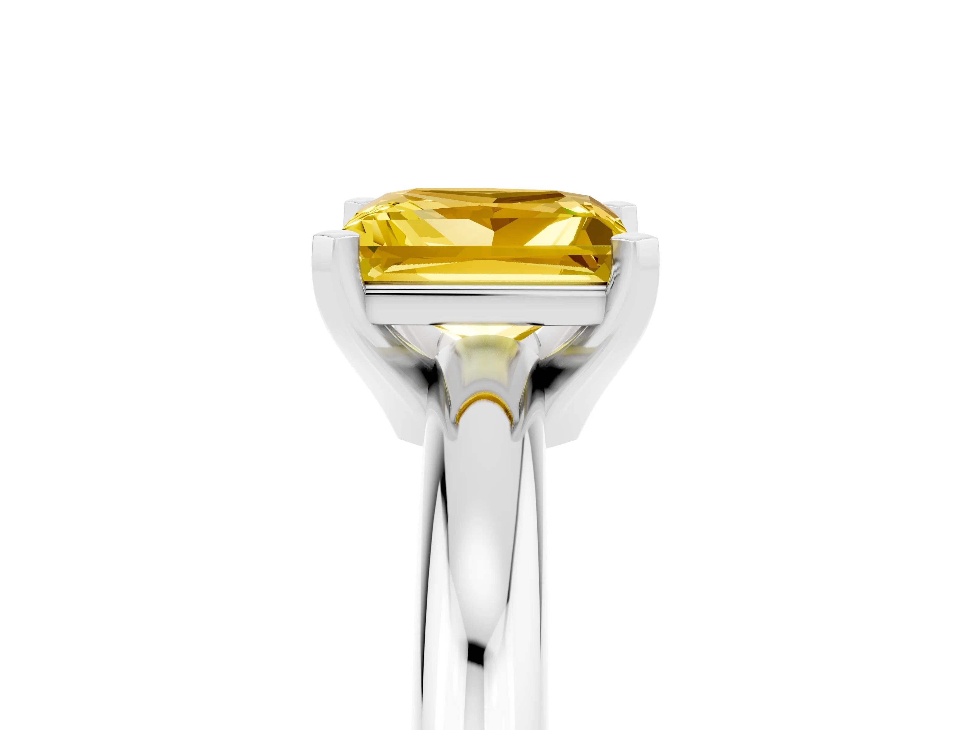 White gold Princess Cut Yellow Sapphire Solitaire Engagement Ring with Round Band and Four-Prong Setting_29