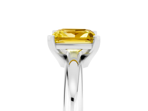 White gold Princess Cut Yellow Sapphire Solitaire Engagement Ring with Round Band and Four-Prong Setting_29