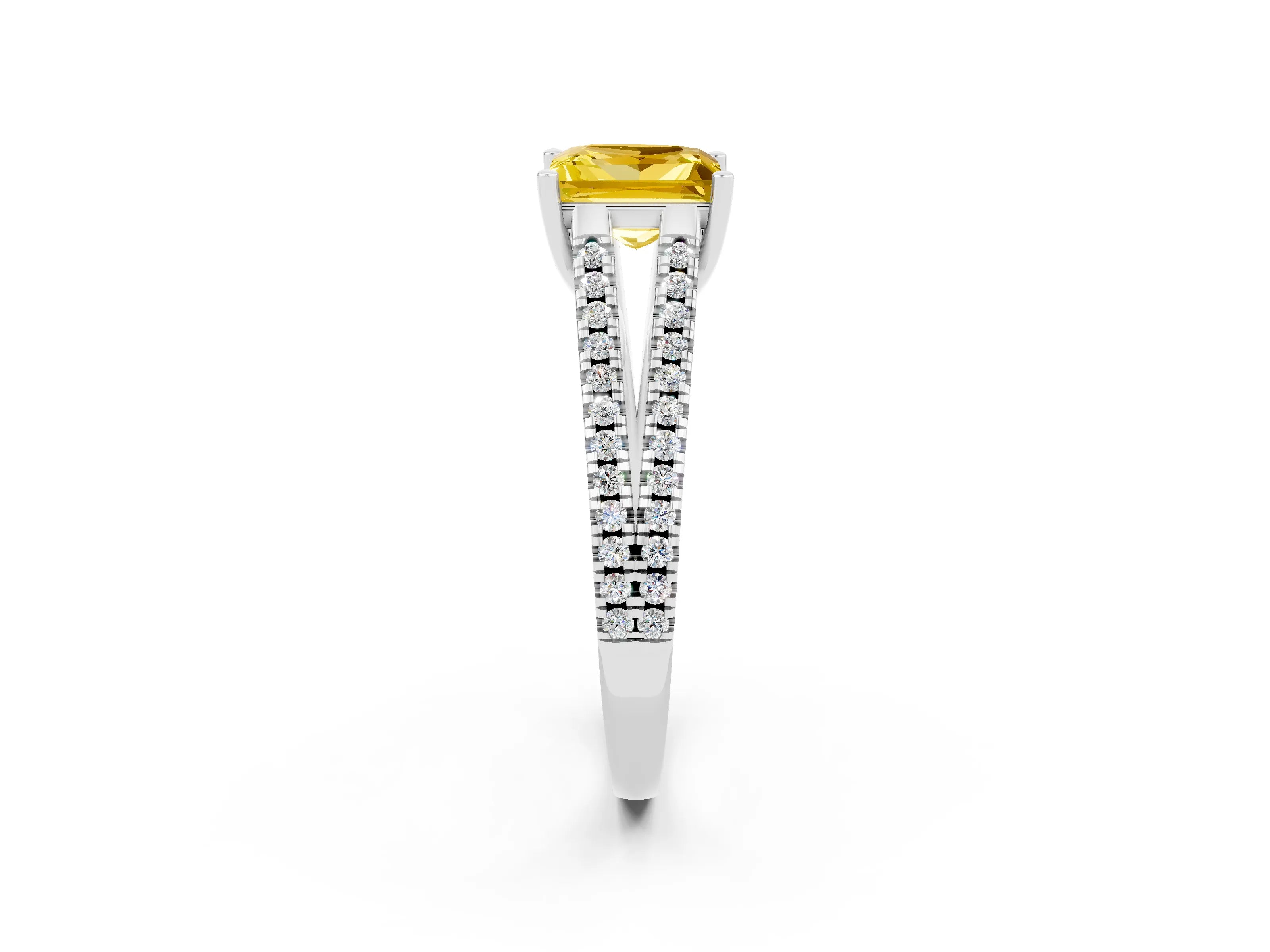 White gold Princess Cut Yellow Sapphire Solitaire Engagement Ring with Split Shank Pavé Band_14