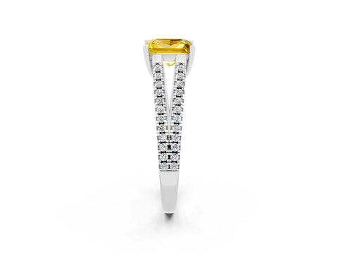 White gold Princess Cut Yellow Sapphire Solitaire Engagement Ring with Split Shank Pavé Band_14