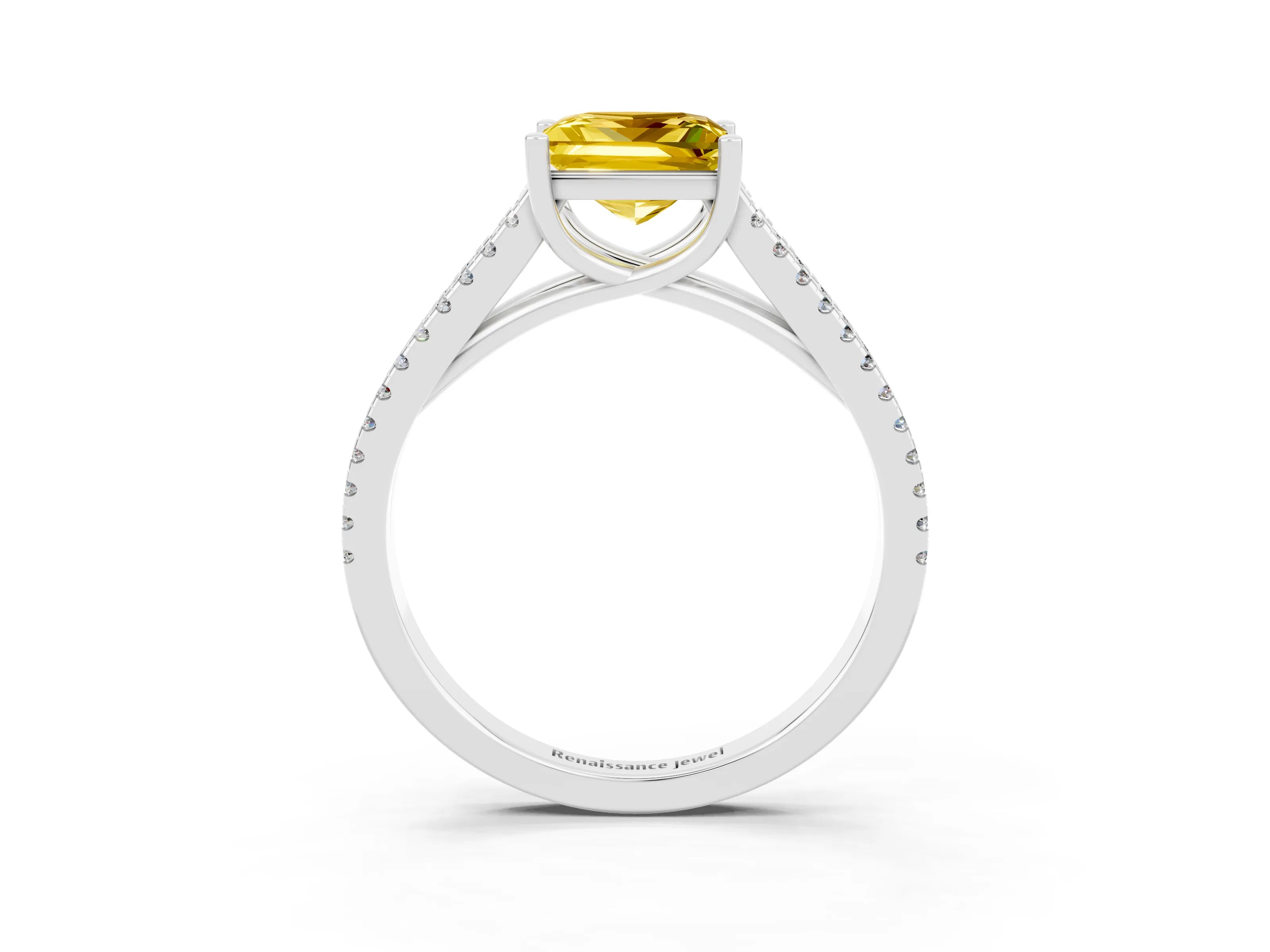 White gold Princess Cut Yellow Sapphire Solitaire Engagement Ring with Split Shank Pavé Band_15